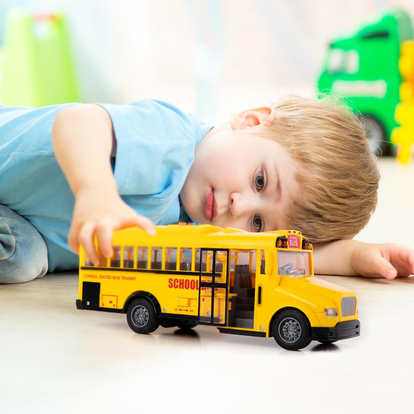 ArtCreativity Yellow School Bus Toy – Flashing Lights, Sound, Friction Powered