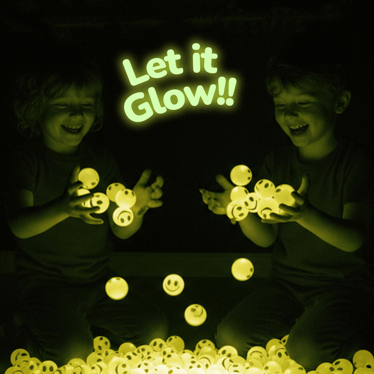 ArtCreativity Glow-in-the-Dark Yellow Smiley Face Bouncing Balls Bulk Pack 36 1 inch