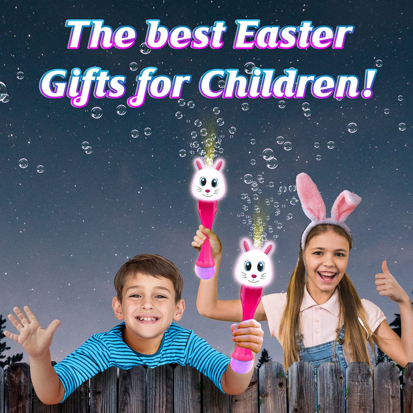ArtCreativity Bunny Bubble Wand — 14" Light-Up Easter Toy with Bubbles, LED & Music