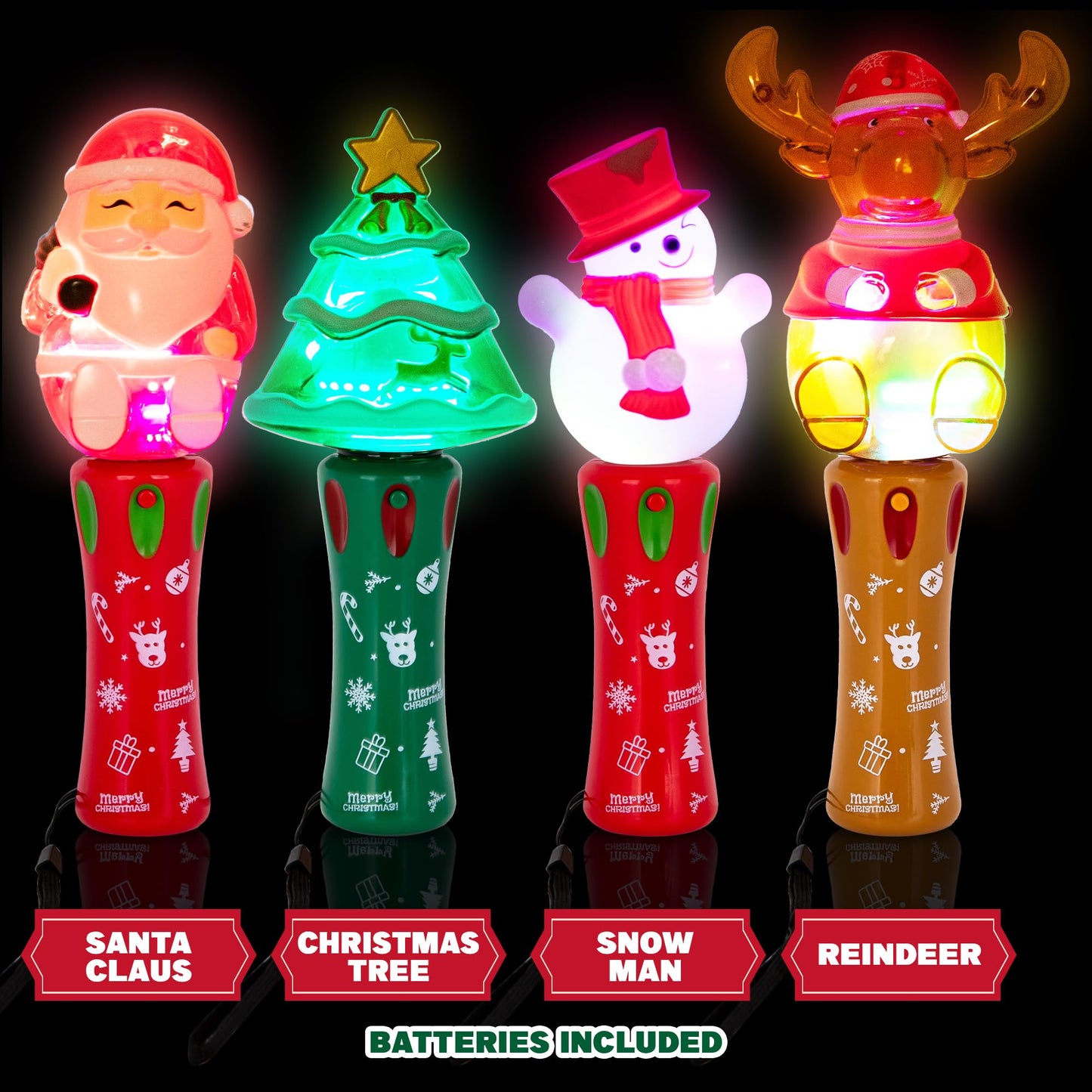 ArtCreativity Christmas Light Up Spinner Wands – Set of 4 LED Holiday Toys
