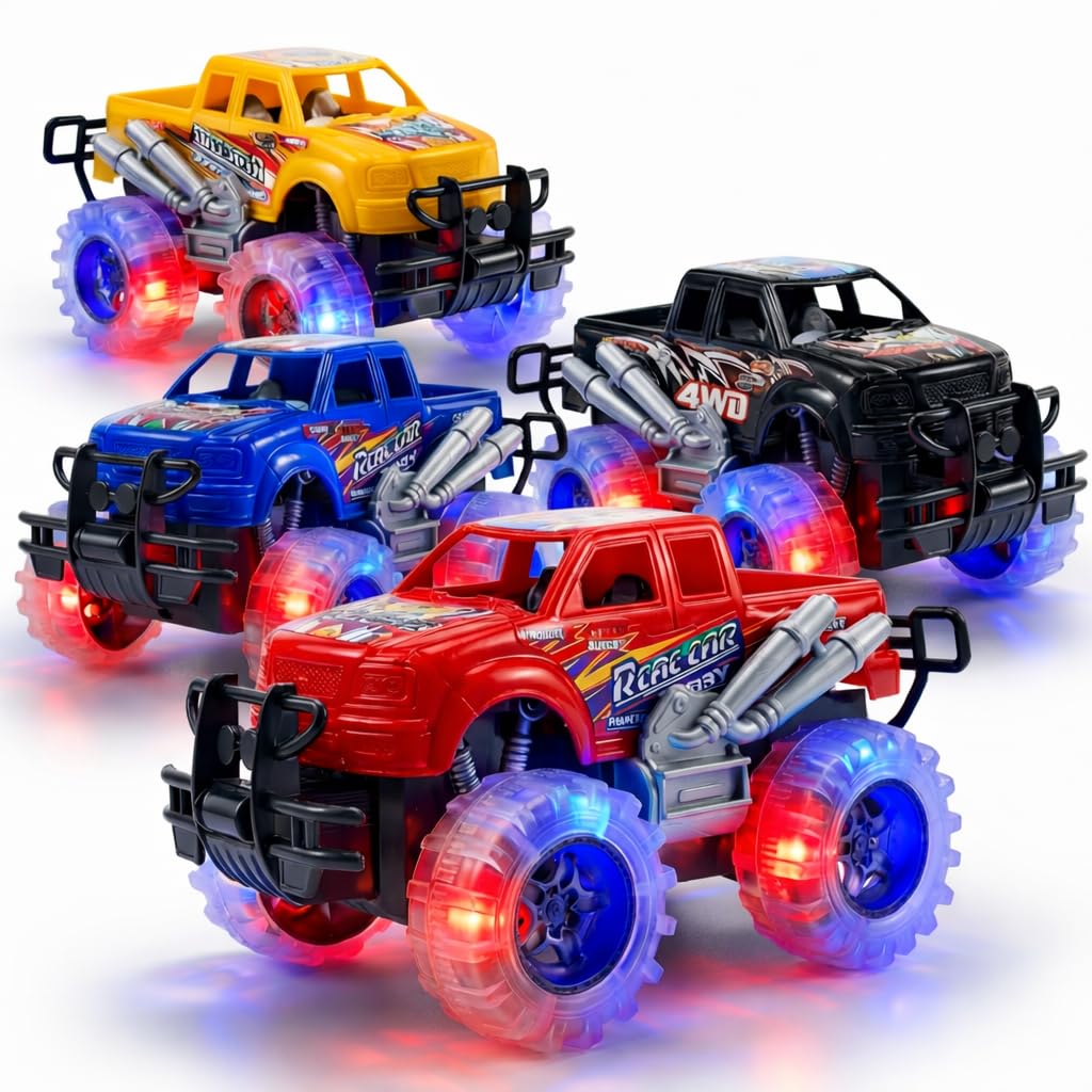ArtCreativity Light Up Monster Trucks - 4-Pack Toy Trucks for Kids 3-8