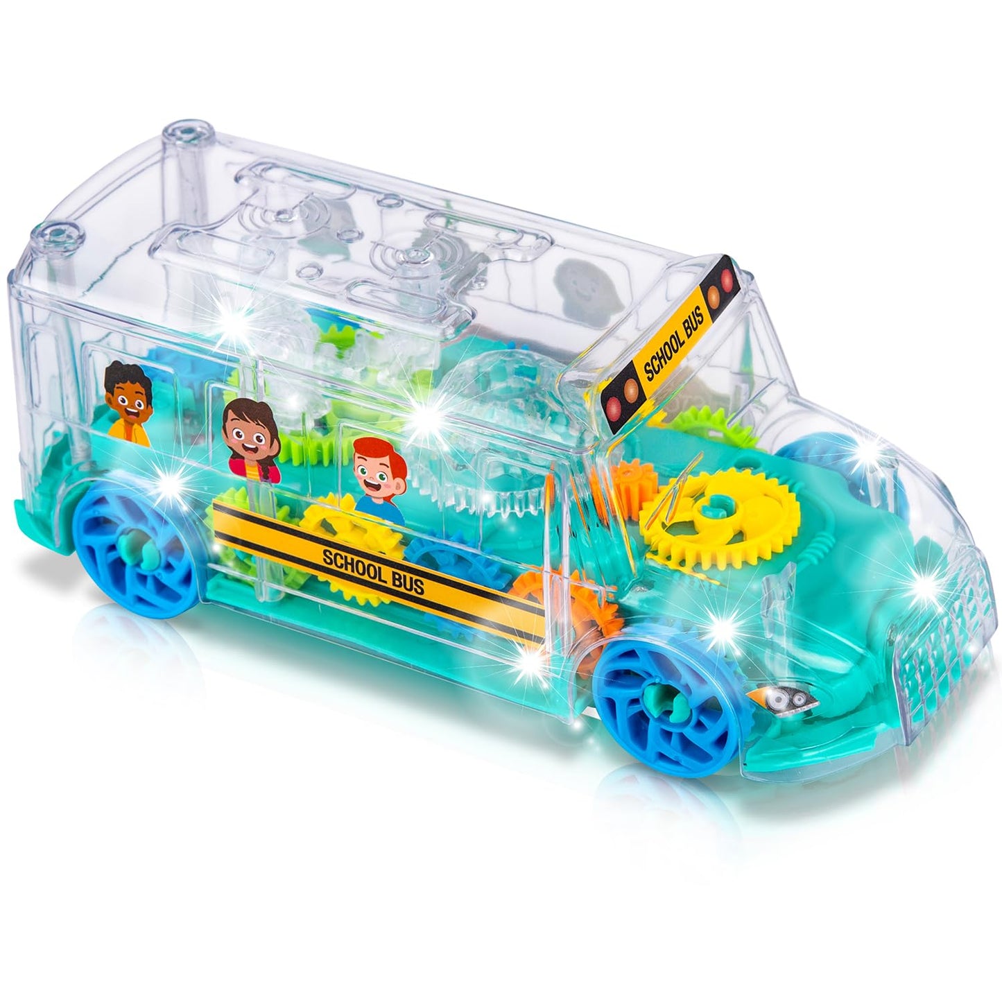 ArtCreativity Light Up School Bus Toy for Toddlers — Bump & Go, Colorful Spinning Gears, LED Lights & Music