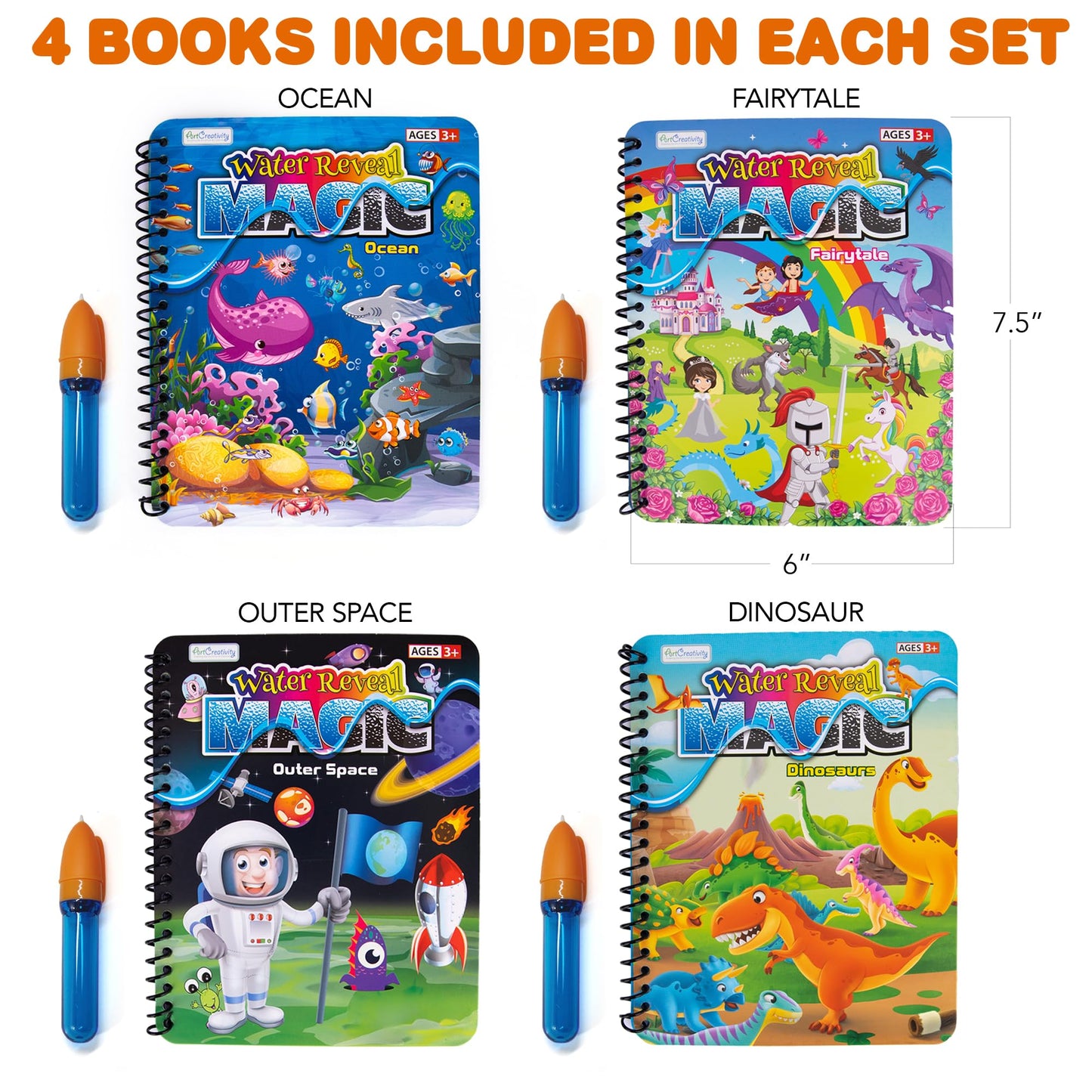 ArtCreativity 4-Pack Water Coloring Books for Toddlers – Mess-Free & Portable