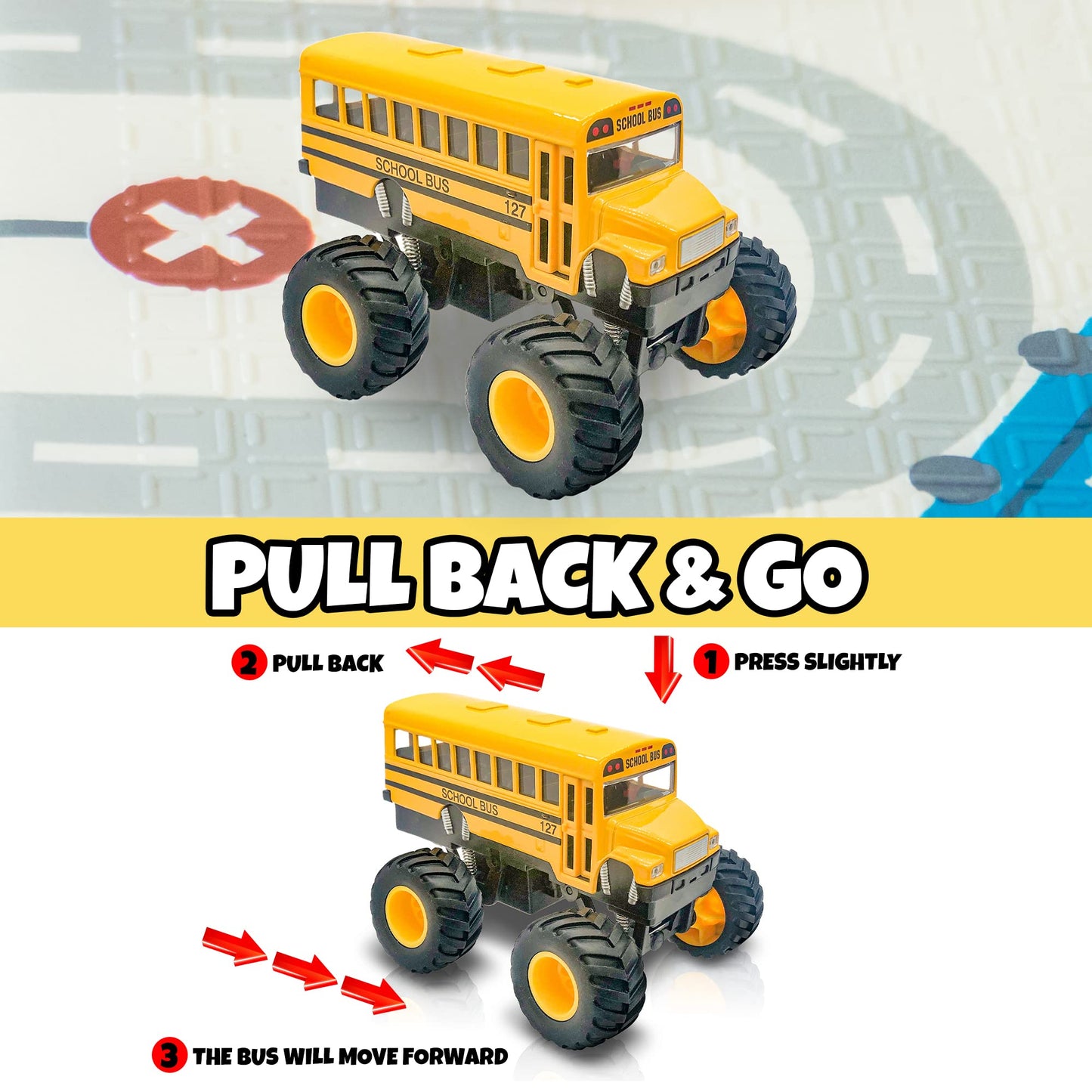 ArtCreativity 5-Inch Diecast Monster School Bus – Pullback Toy Truck with Big Wheels