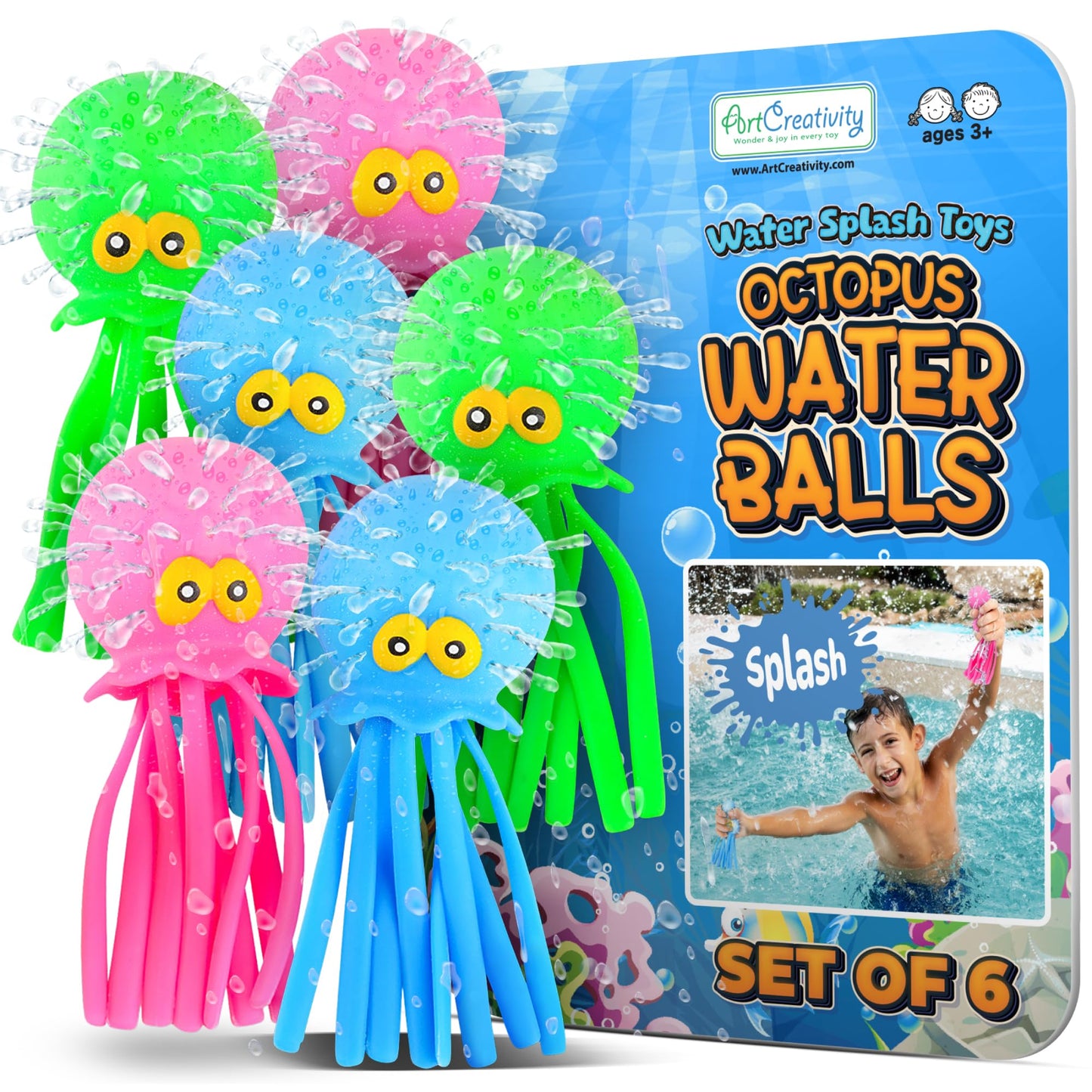 ArtCreativity Octopus Water Balls (6-Pack) – Bath & Pool Toys for Toddlers 3-5