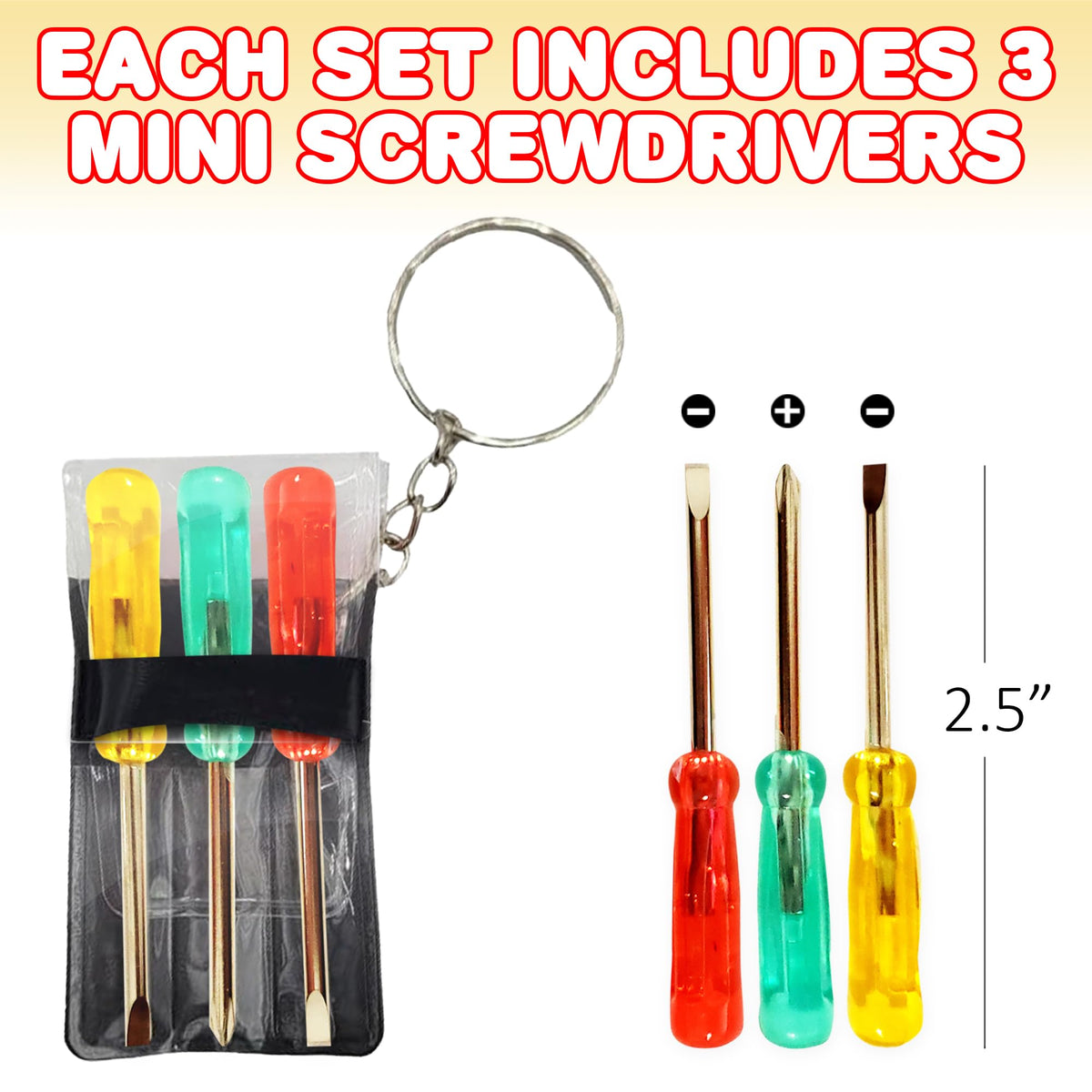 ArtCreativity Mini Screwdriver Set with Keychain (12 Pack) – Portable 3-Screwdriver Toolkit