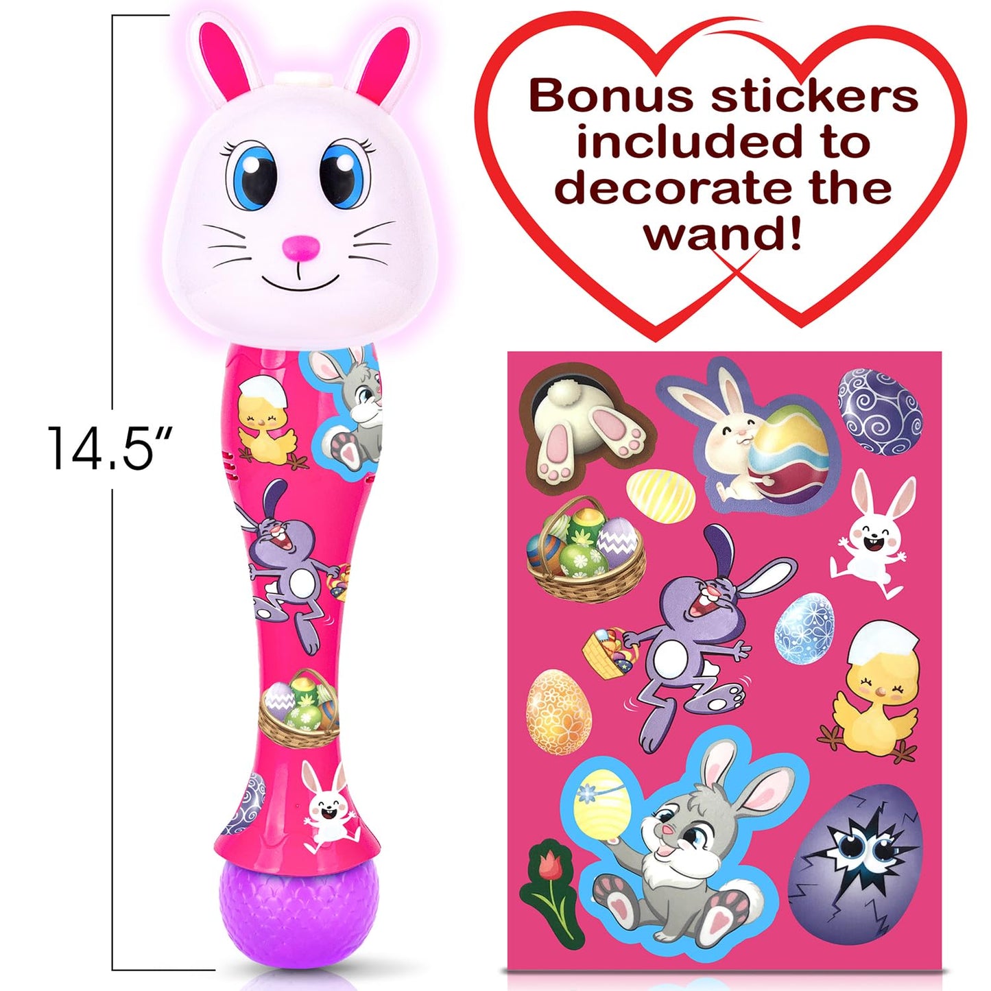 ArtCreativity Bunny Bubble Wand — 14" Light-Up Easter Toy with Bubbles, LED & Music