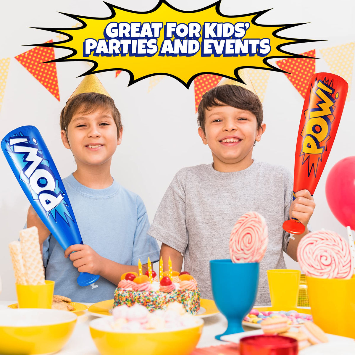 ArtCreativity Pow Inflatable Baseball Bats (12-Pack) – Party Favors, Toys
