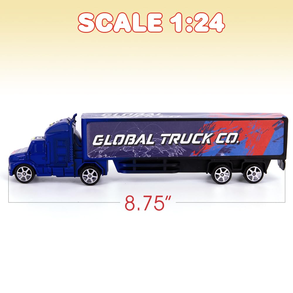 ArtCreativity Semi Truck Toys for Boys – Set of 2 Pull-Back Red & Blue Trailer Trucks