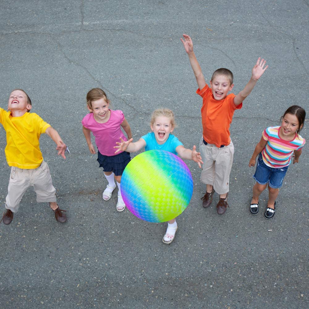 ArtCreativity Rainbow Playground Ball – 9-Inch Outdoor Kick Ball with Hand Pump for Backyard, Park & Beach