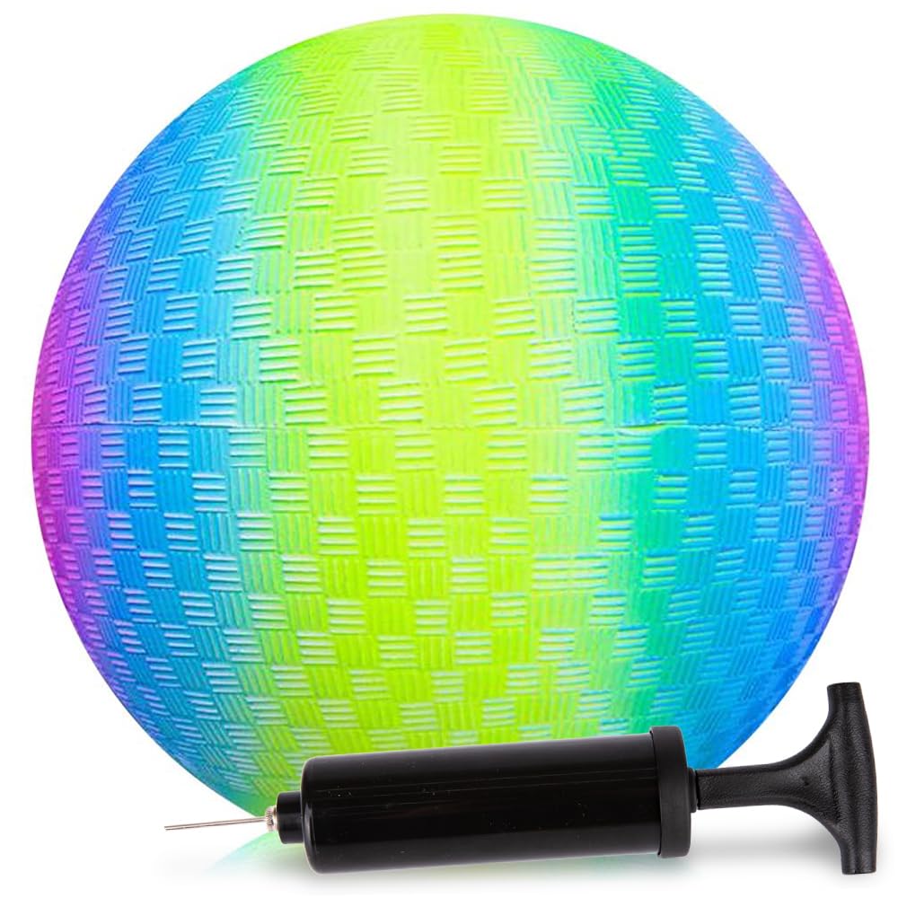 ArtCreativity Rainbow Playground Ball – 9-Inch Outdoor Kick Ball with Hand Pump for Backyard, Park & Beach