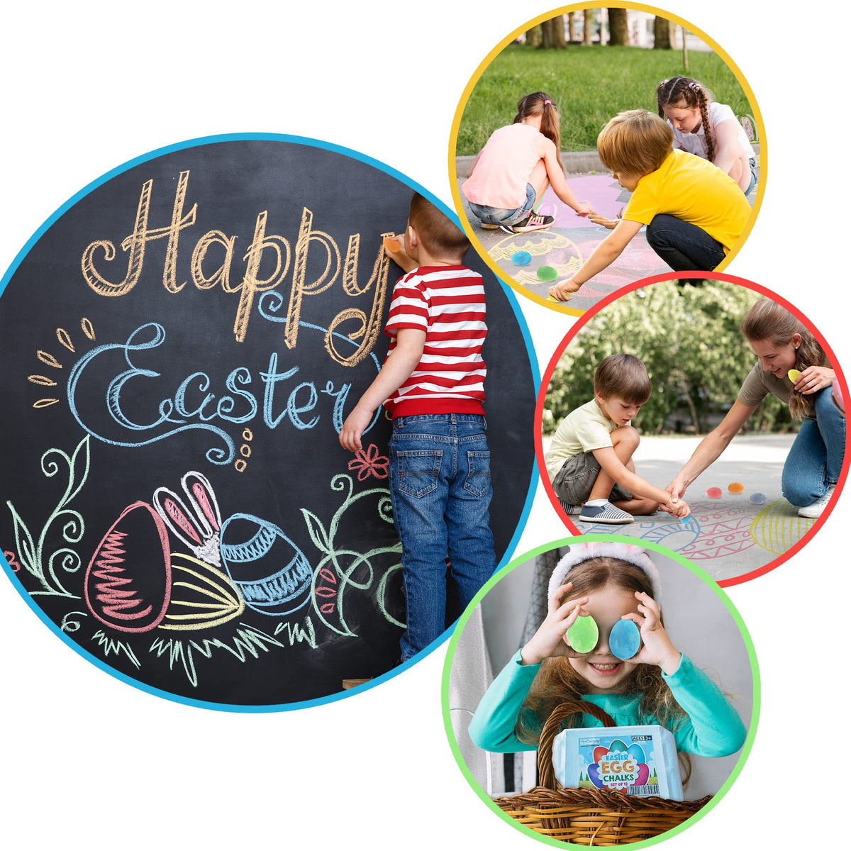 ArtCreativity Easter Sidewalk Chalk Eggs – 12 Piece Pack, 6 Pastel Colors, Safe & Washable