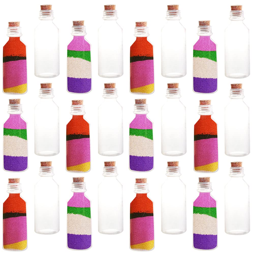 ArtCreativity 24-Pack Clear 2oz Sand Art Bottles with Corks – Durable Plastic Craft Bottles for Sand Art, Invitations & Favors
