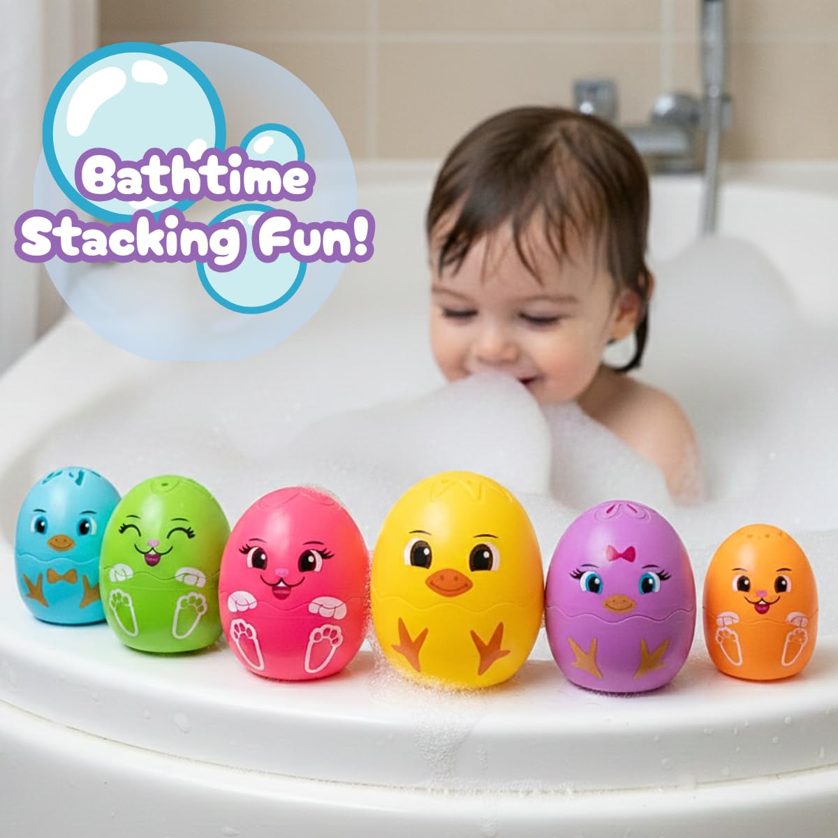 ArtCreativity Stacking Egg Cup Bath Toy — Set of 9 (Bunny & Chick Designs)
