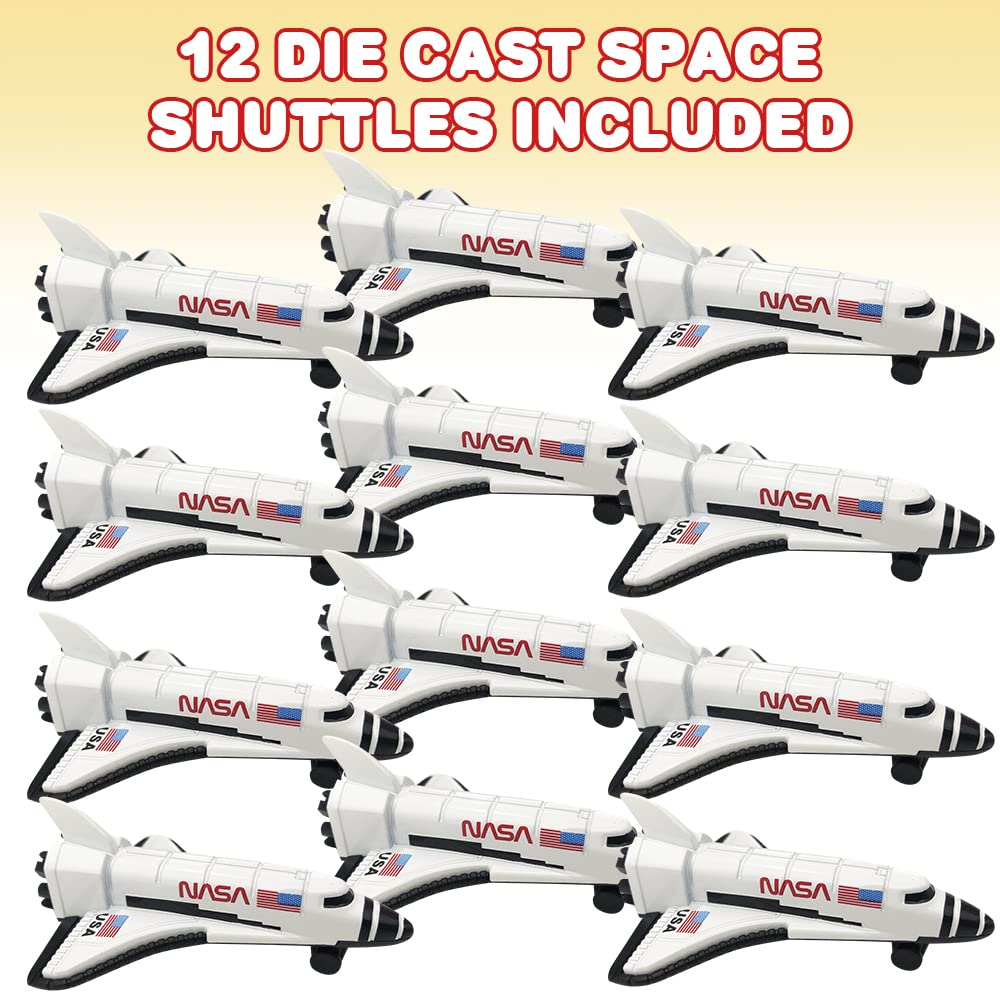 ArtCreativity Diecast Space Shuttles — Set of 12 Durable NASA-Style Toys for Play, Cake Decor & Party Favors