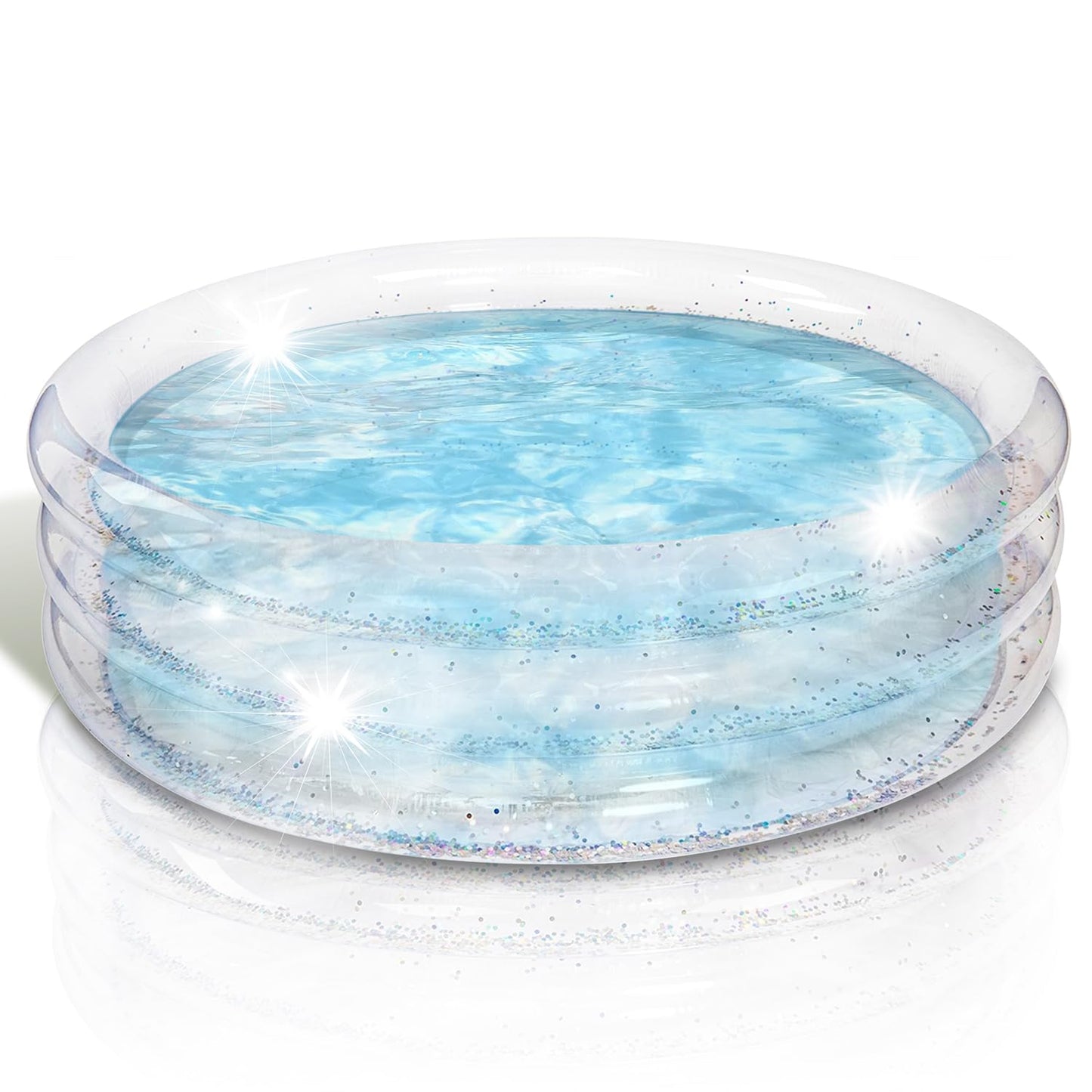 ArtCreativity Sparkly Inflatable Kiddie Pool 34"x10" with 3 Levels | Transparent Glitter