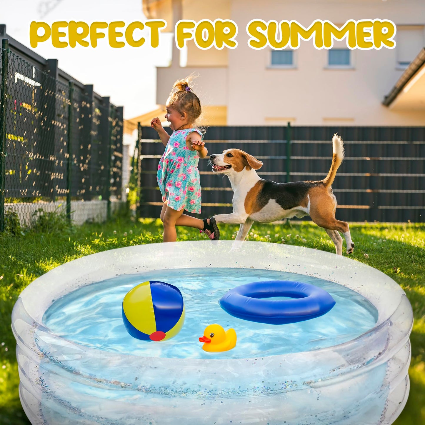 ArtCreativity Sparkly Inflatable Kiddie Pool 34"x10" with 3 Levels | Transparent Glitter