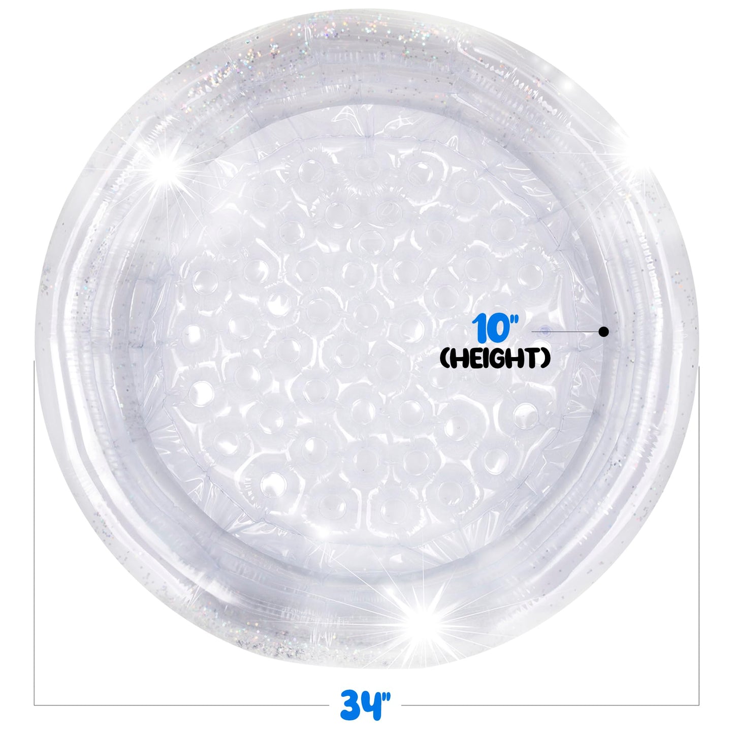 ArtCreativity Sparkly Inflatable Kiddie Pool 34"x10" with 3 Levels | Transparent Glitter