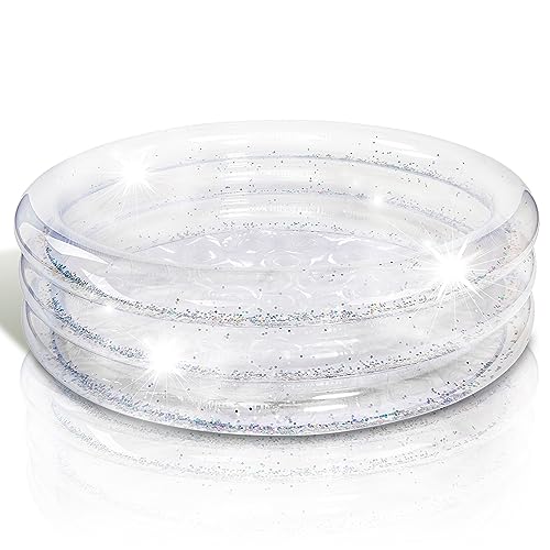 ArtCreativity Sparkly Inflatable Kiddie Pool 34"x10" with 3 Levels | Transparent Glitter