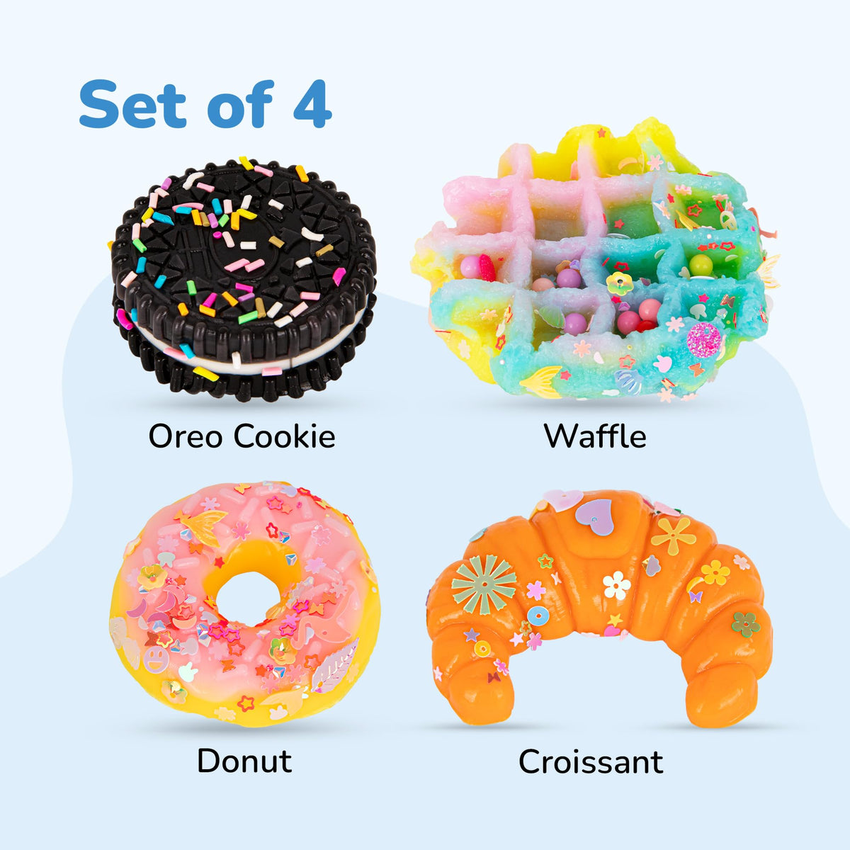 ArtCreativity Squishy Treats Fidget Toys – 4 Pack Soft Dessert Squeezies for Stress Relief & Focus