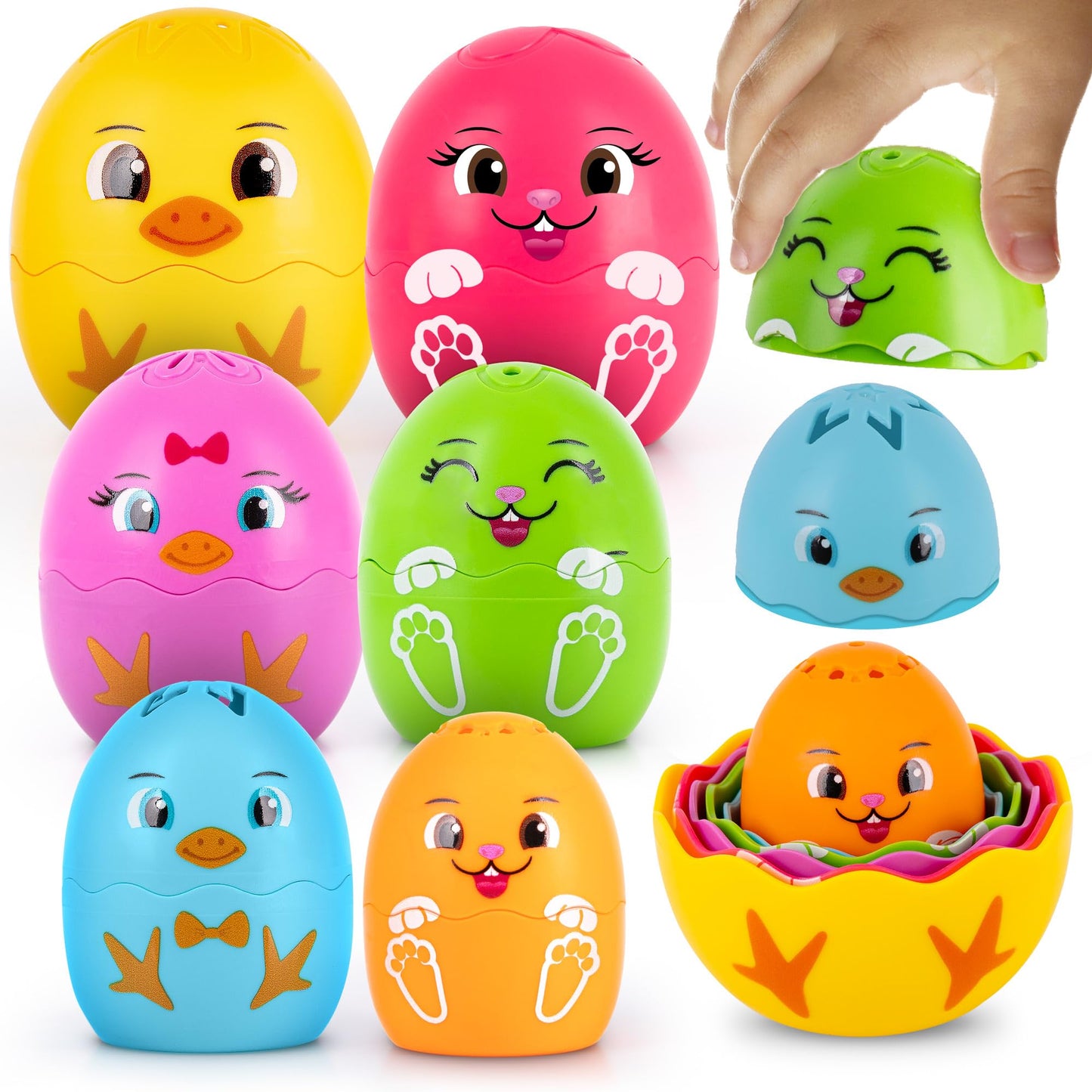 ArtCreativity Stacking Egg Cup Bath Toy — Set of 9 (Bunny & Chick Designs)