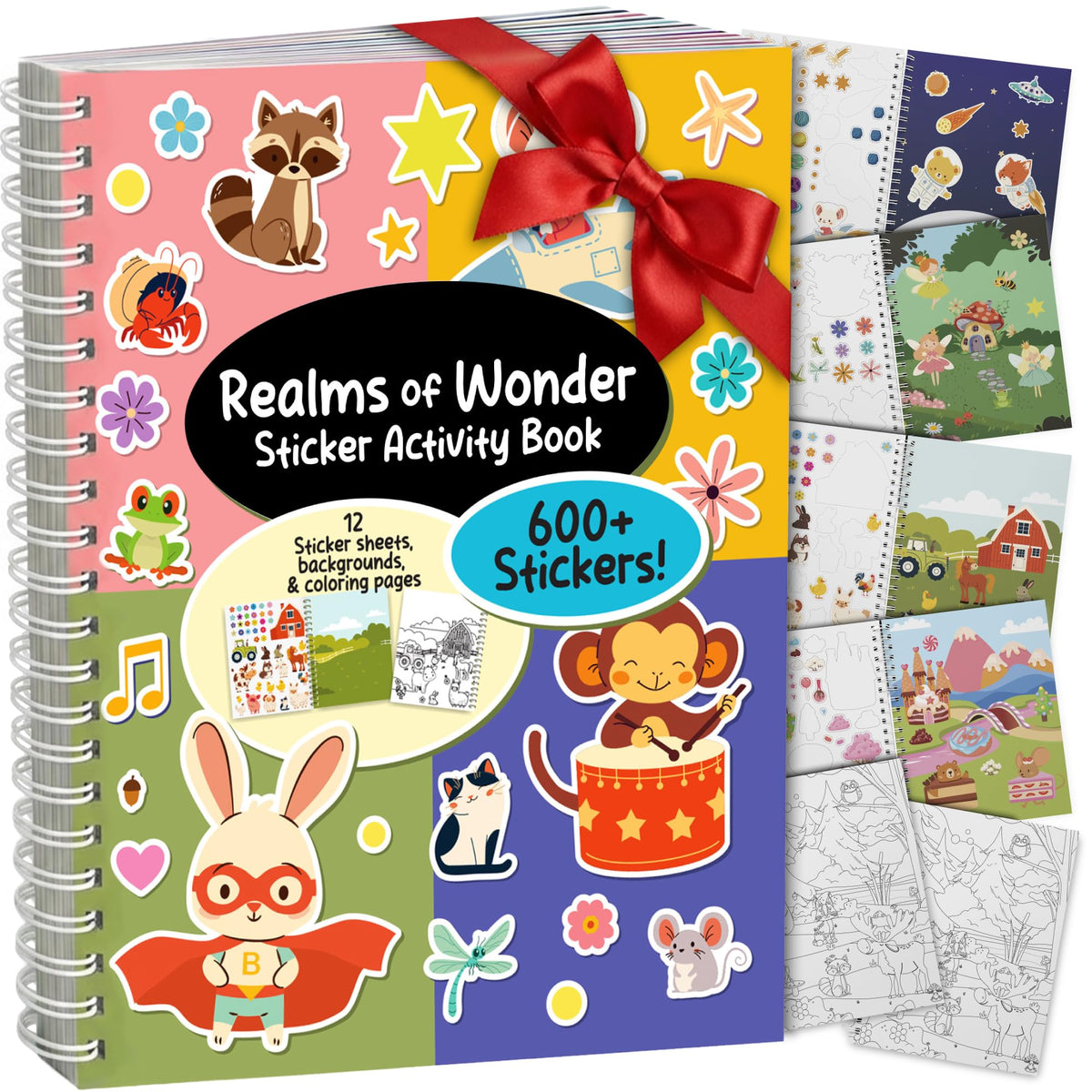 ArtCreativity Sticker Activity Book for Girls 4–8 – 600+ Stickers, 12 Scenes & Coloring Pages – Screen-Free Travel Activity