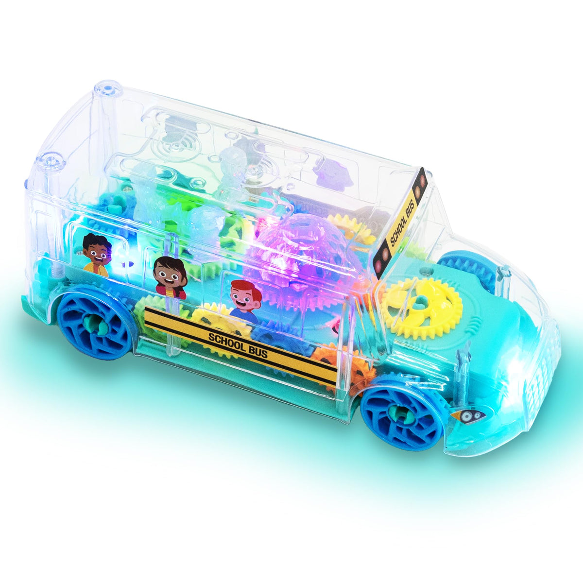 ArtCreativity Light Up School Bus Toy for Toddlers — Bump & Go, Colorful Spinning Gears, LED Lights & Music