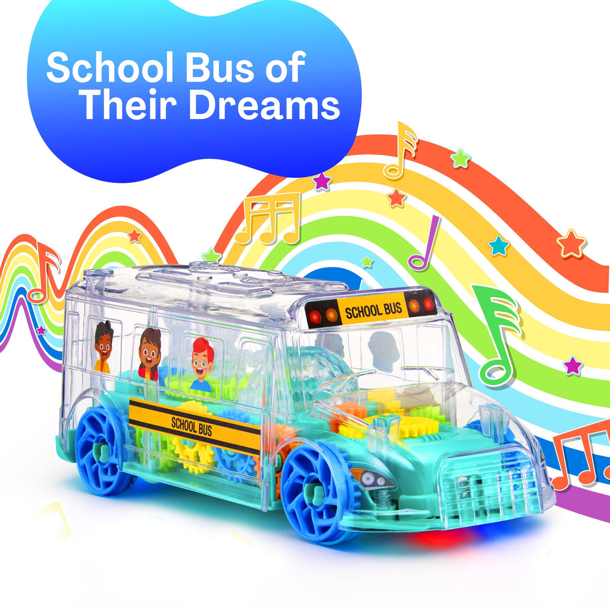 ArtCreativity Light Up School Bus Toy for Toddlers — Bump & Go, Colorful Spinning Gears, LED Lights & Music