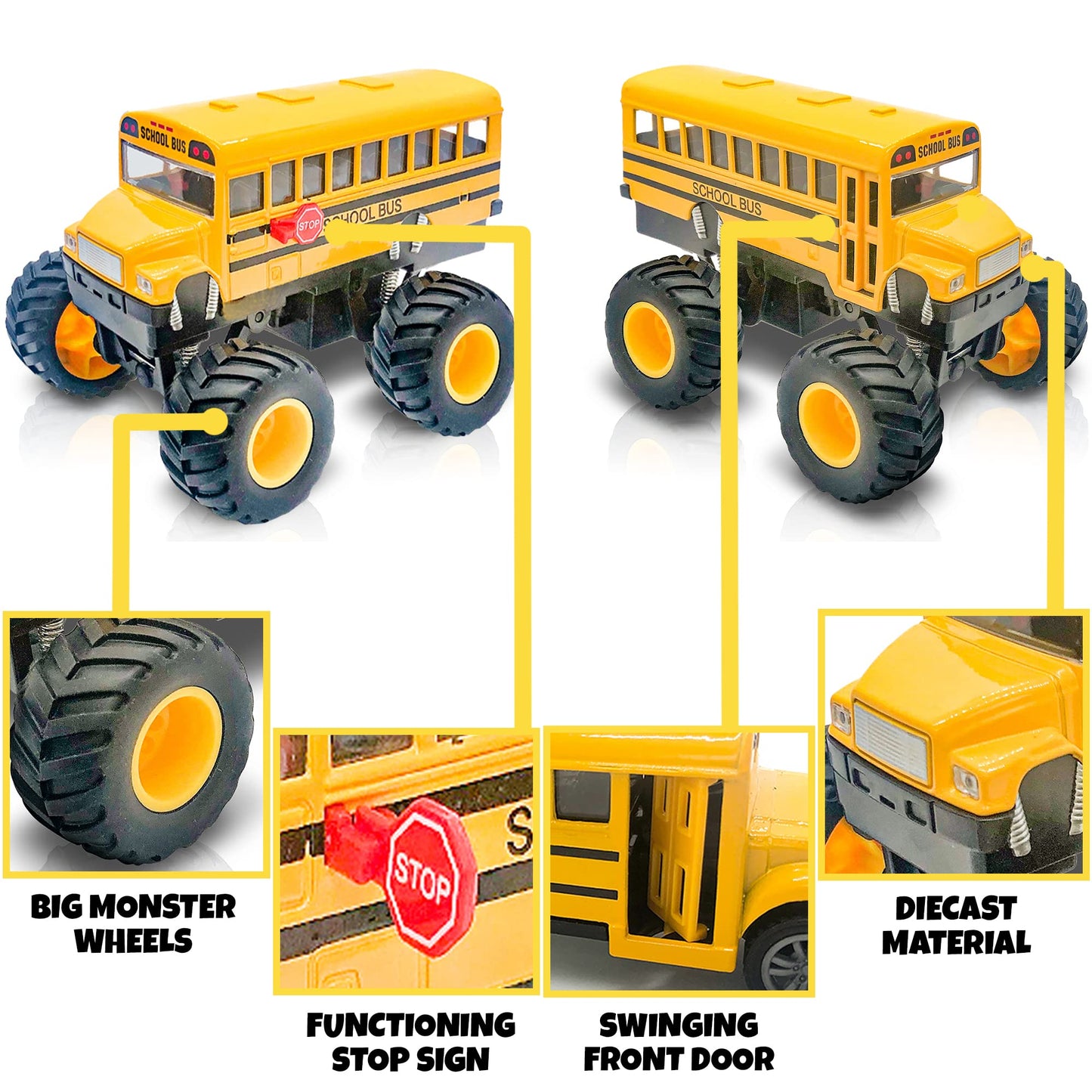 ArtCreativity 5-Inch Diecast Monster School Bus – Pullback Toy Truck with Big Wheels