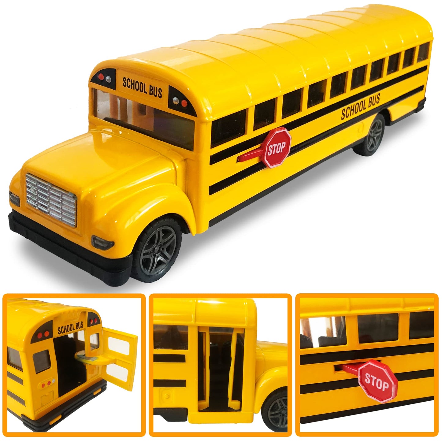 ArtCreativity Yellow School Bus Toy — 8.5-Inch Diecast Pull-Back with Opening Doors