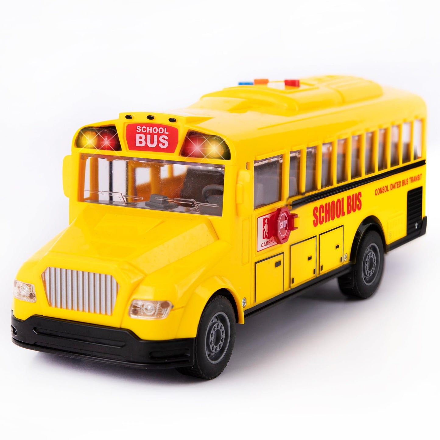 ArtCreativity Yellow School Bus Toy – Flashing Lights, Sound, Friction Powered