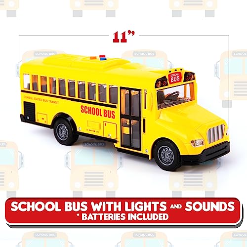 ArtCreativity Yellow School Bus Toy – Flashing Lights, Sound, Friction Powered
