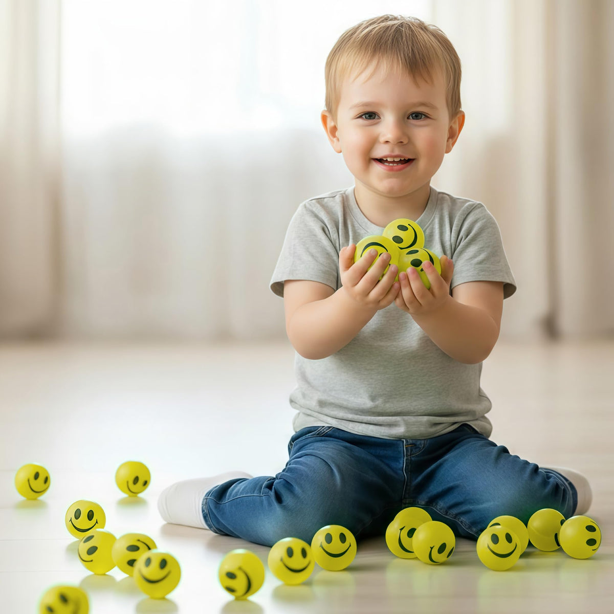 ArtCreativity Glow-in-the-Dark Yellow Smiley Face Bouncing Balls Bulk Pack 36 1 inch