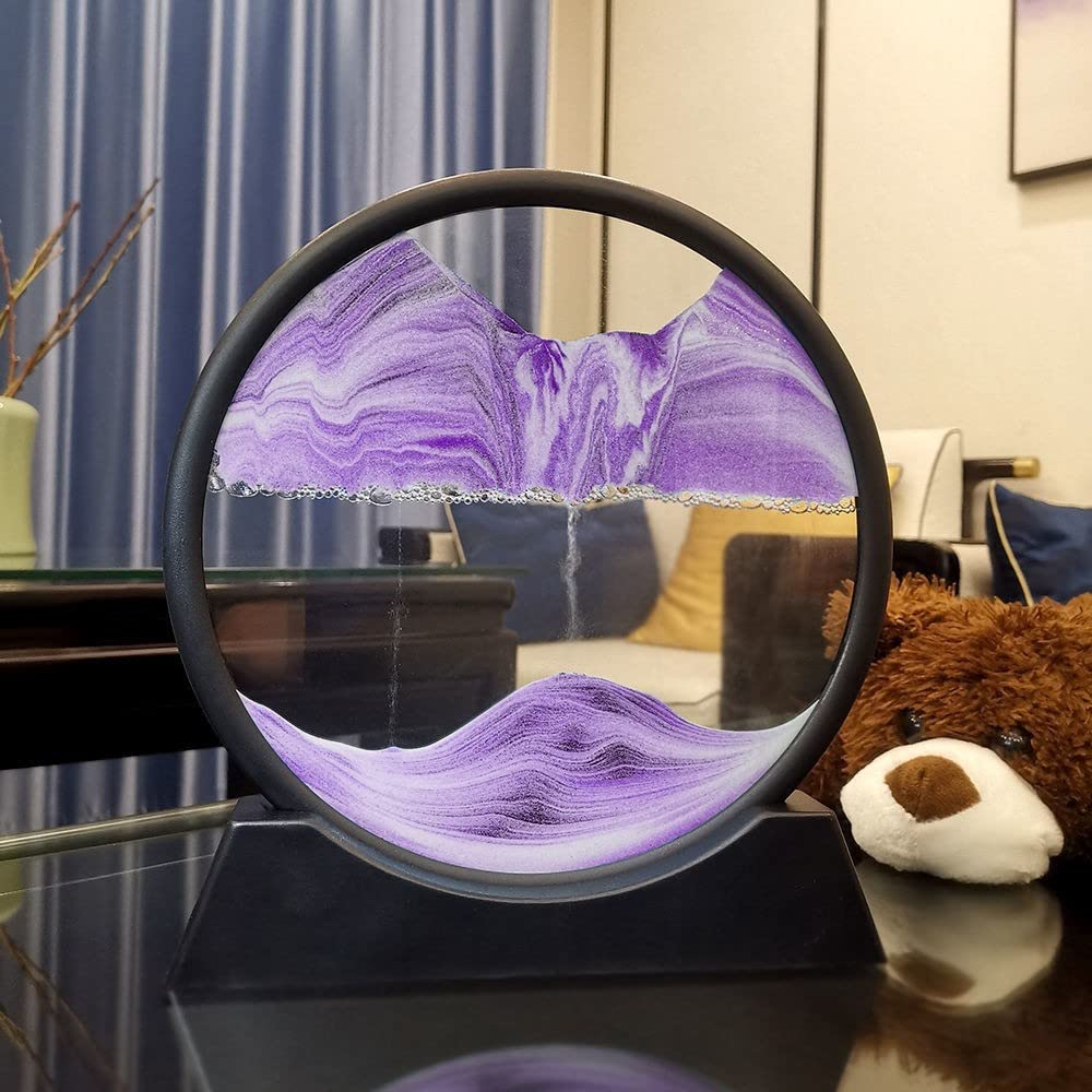 Arthink Moving Sand Art Picture in Motion – 7-inch Purple Round Glass Deep Sea Landscape