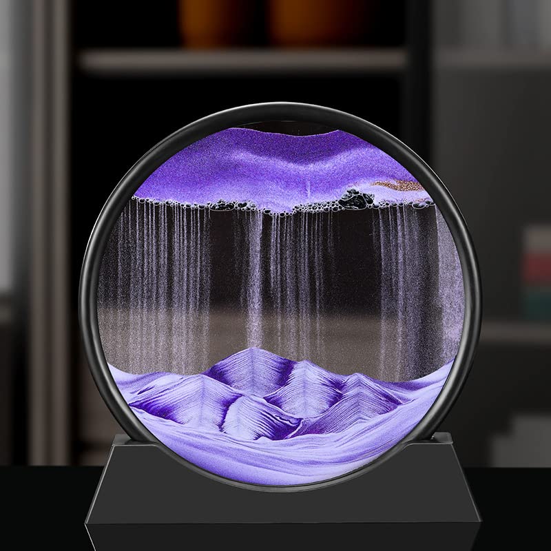 Arthink Moving Sand Art Picture in Motion – 7-inch Purple Round Glass Deep Sea Landscape