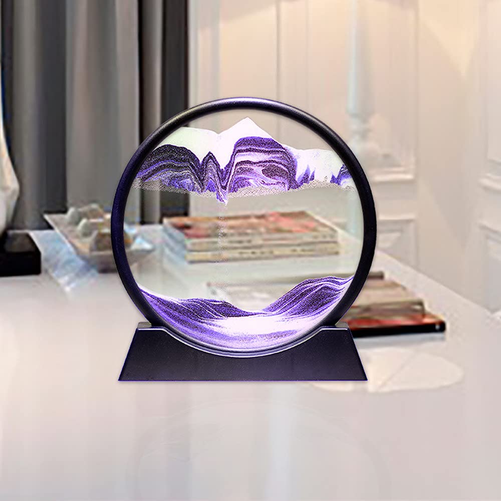 Arthink Moving Sand Art Picture in Motion – 7-inch Purple Round Glass Deep Sea Landscape