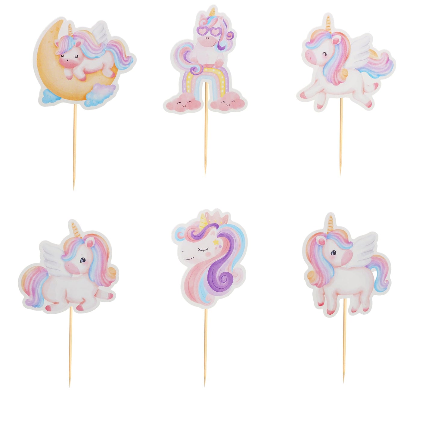 Arthsdite 24Pcs Unicorn Cupcake Toppers – Rainbow Moon Cloud Birthday Decor