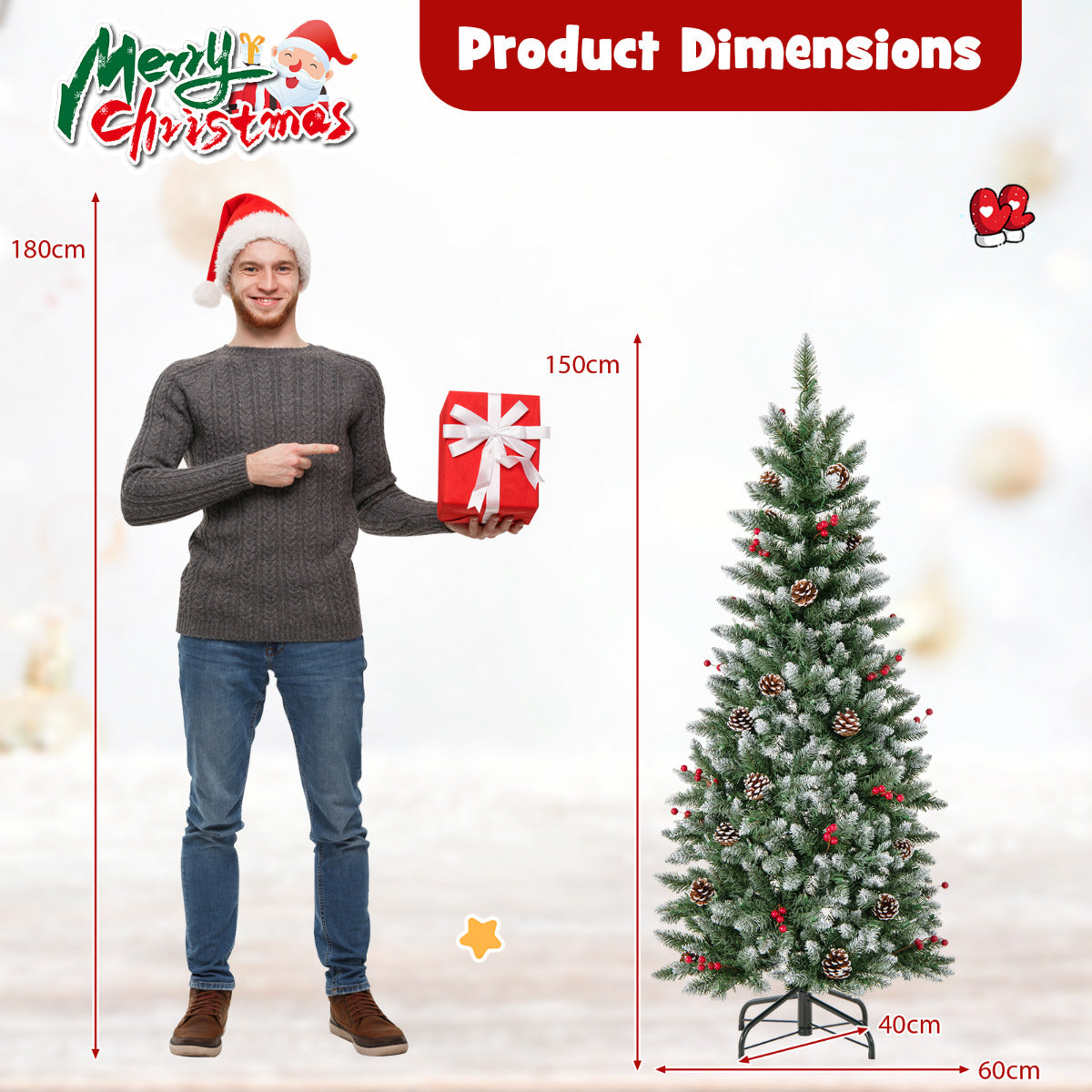 Artificial Christmas Tree with Branch Tips and Natural Pine Cones-150 cm