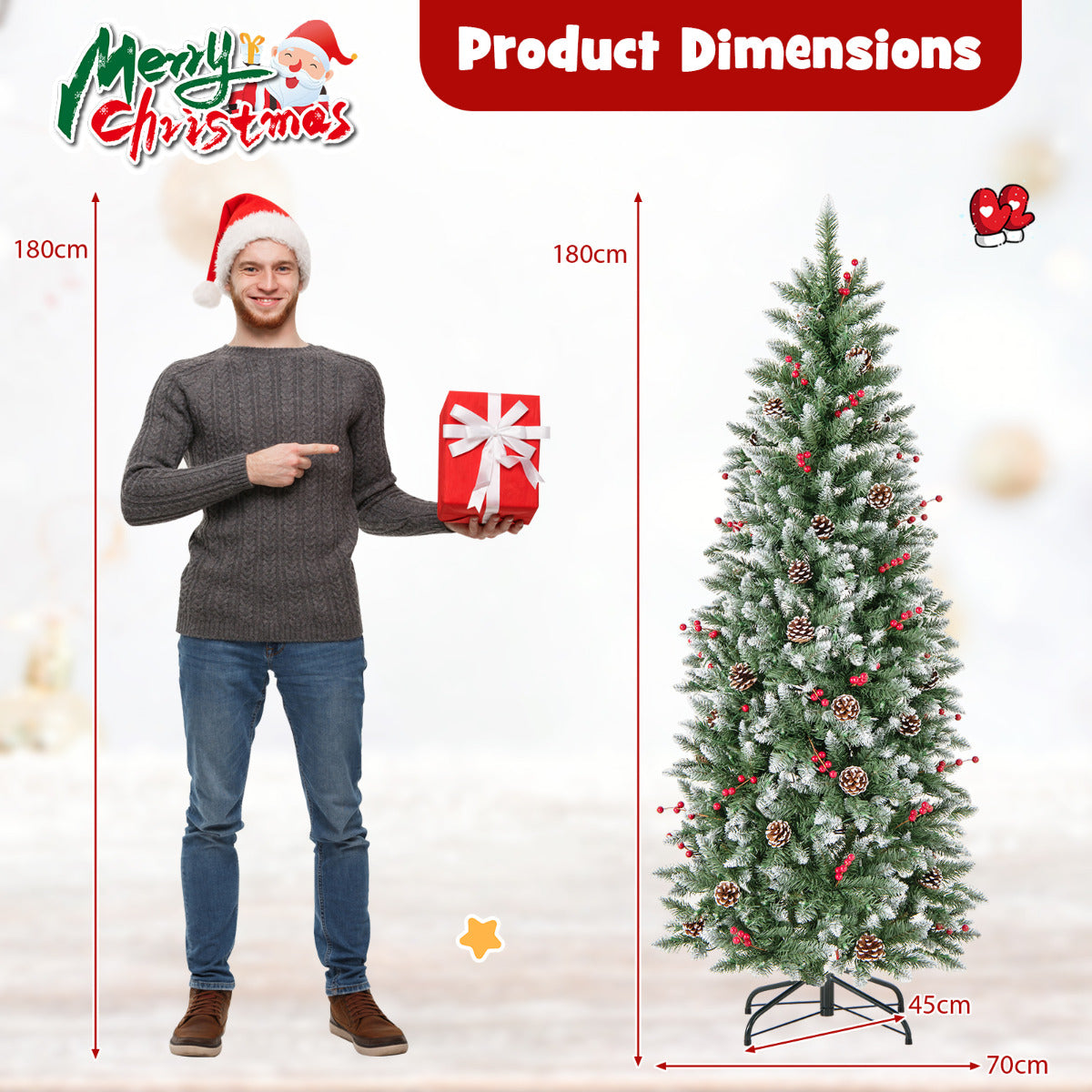 Artificial Christmas Tree with Branch Tips and Natural Pine Cones-150 cm