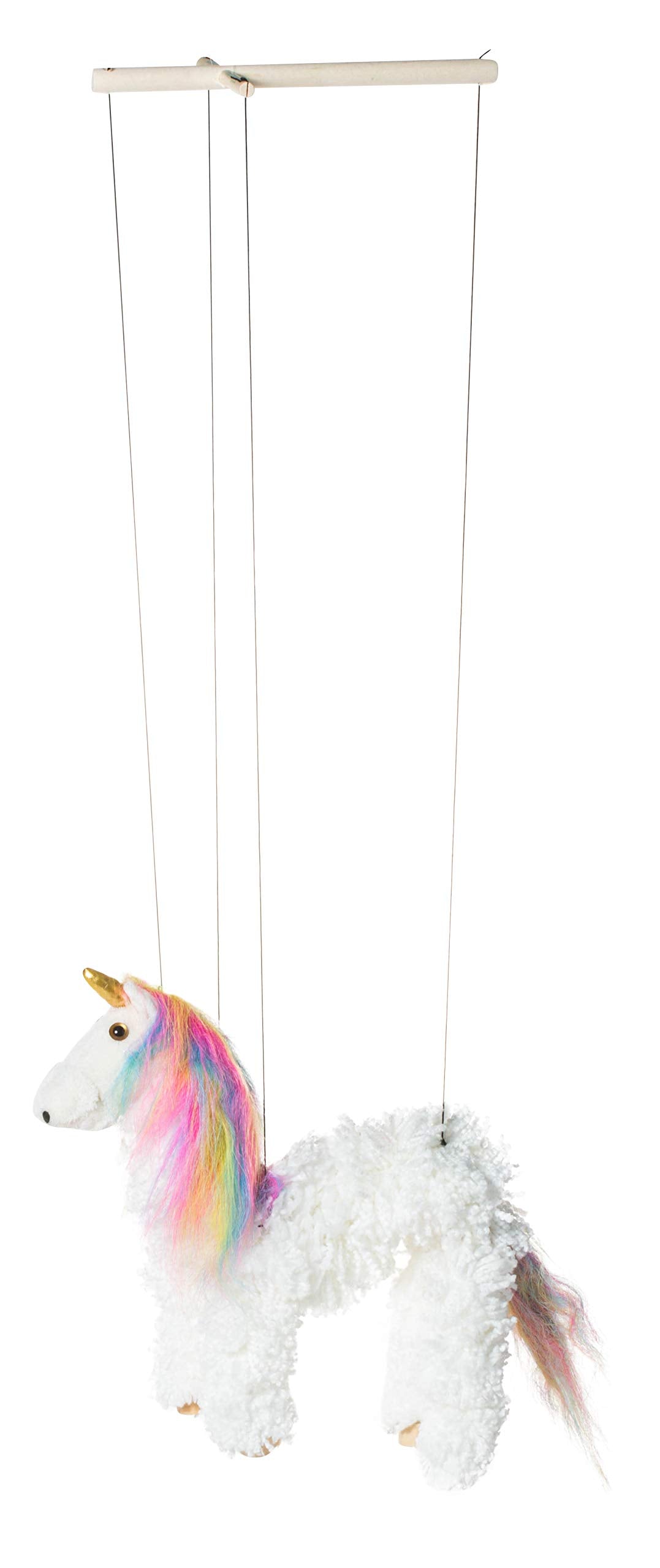 Artisan Owl Rainbow Mane Unicorn Marionette Puppet - Wooden Feet & Detachable Strings