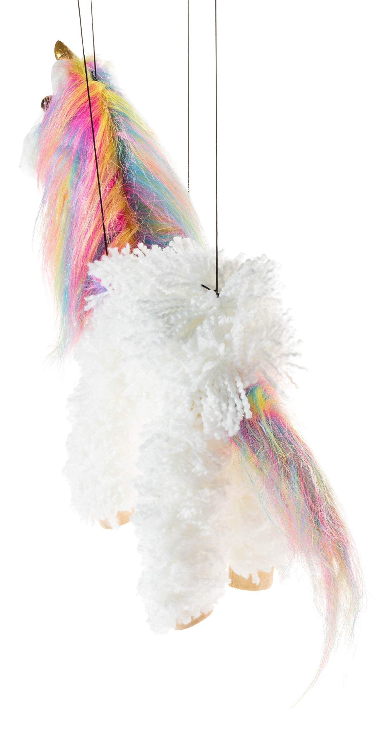 Artisan Owl Rainbow Mane Unicorn Marionette Puppet - Wooden Feet & Detachable Strings
