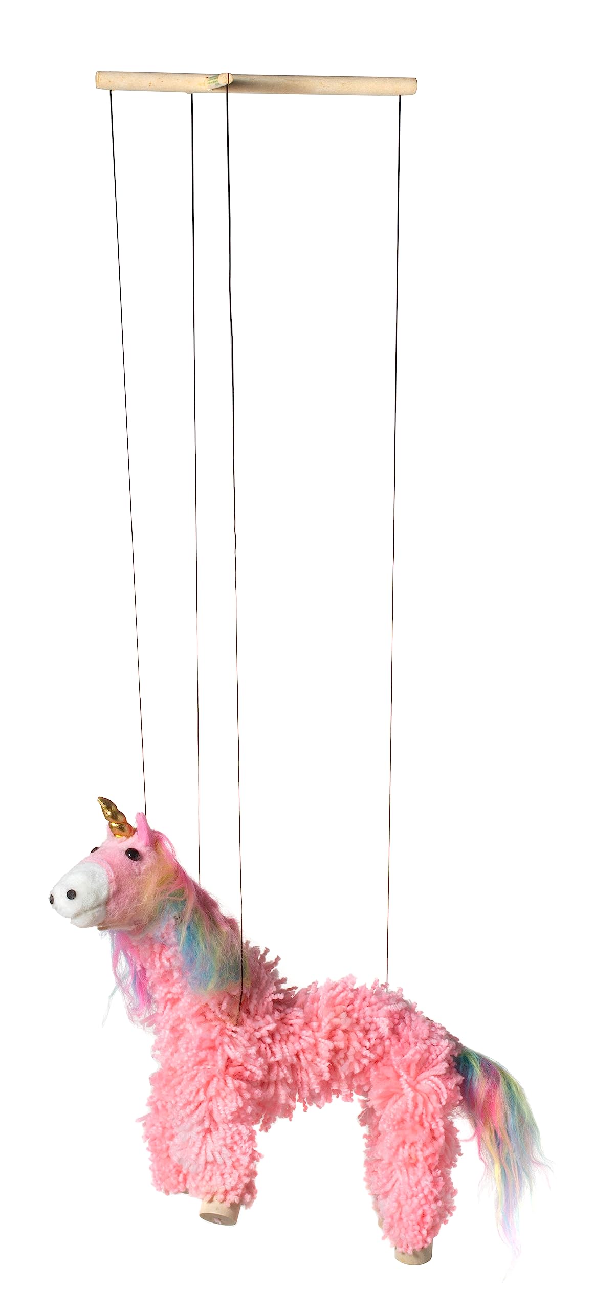 Artisan Owl Yarn Pink Unicorn Marionette Puppet – Wooden Feet & Detachable Strings