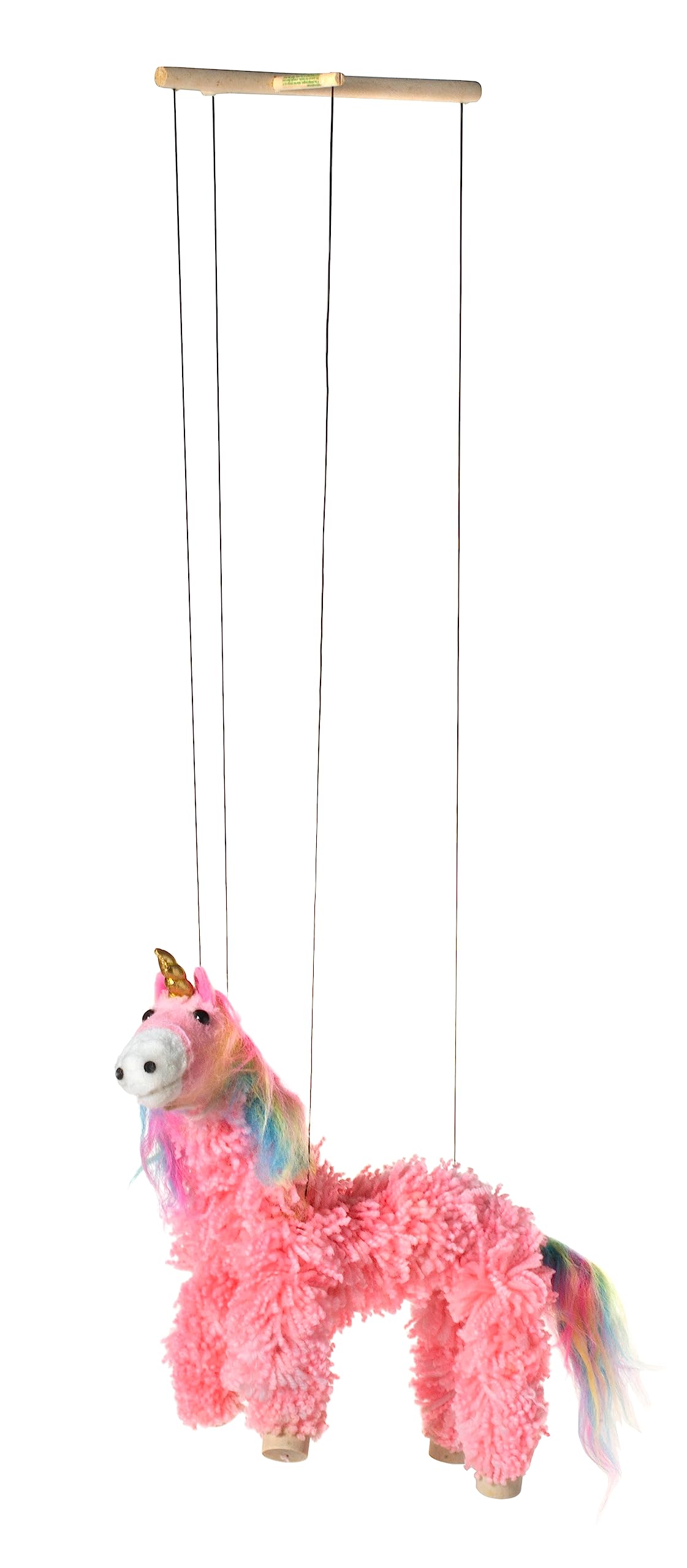 Artisan Owl Yarn Pink Unicorn Marionette Puppet – Wooden Feet & Detachable Strings