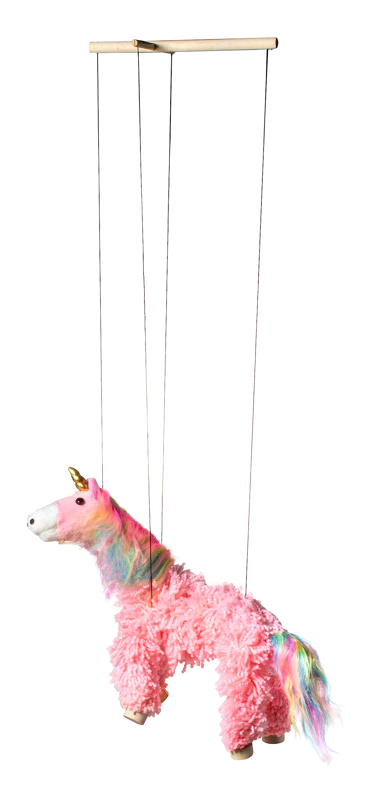 Artisan Owl Yarn Pink Unicorn Marionette Puppet – Wooden Feet & Detachable Strings