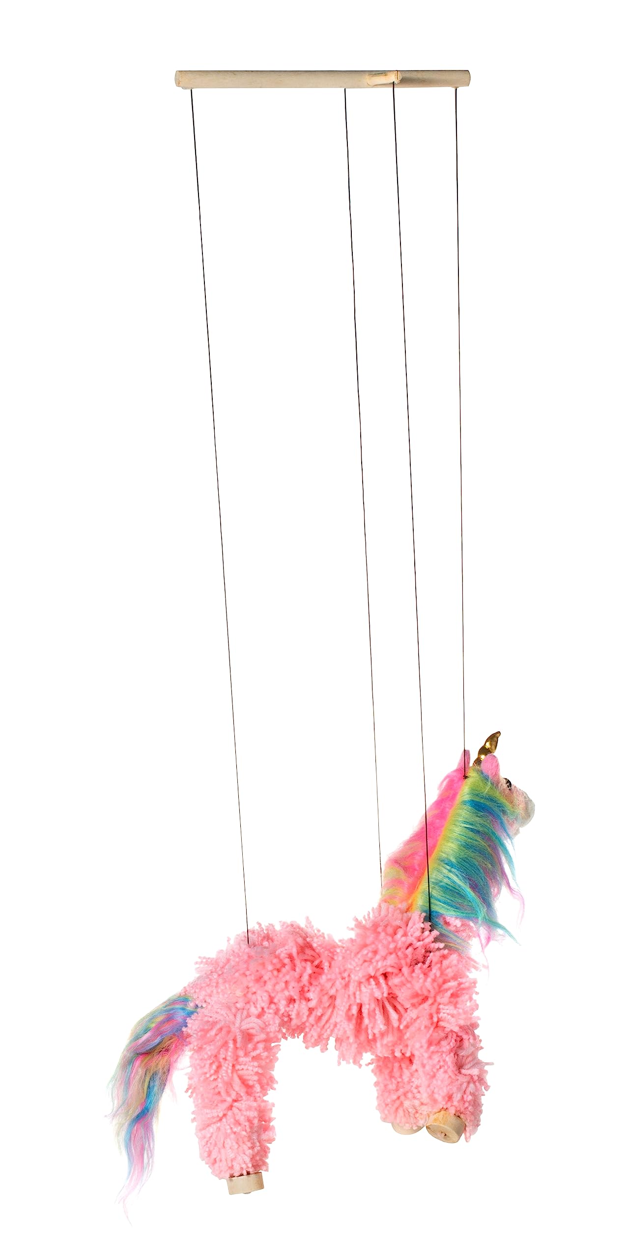 Artisan Owl Yarn Pink Unicorn Marionette Puppet – Wooden Feet & Detachable Strings