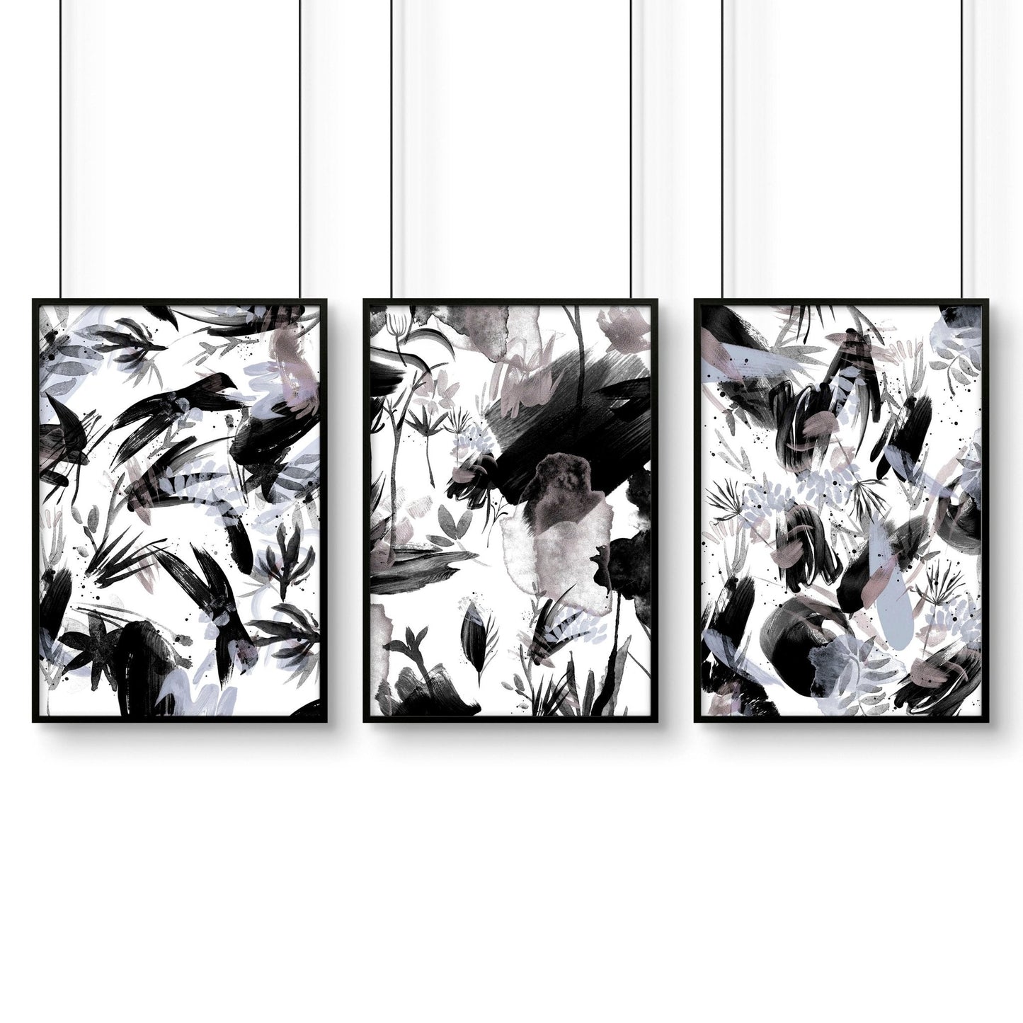 Black and white wall pictures | set of 3 wall art prints