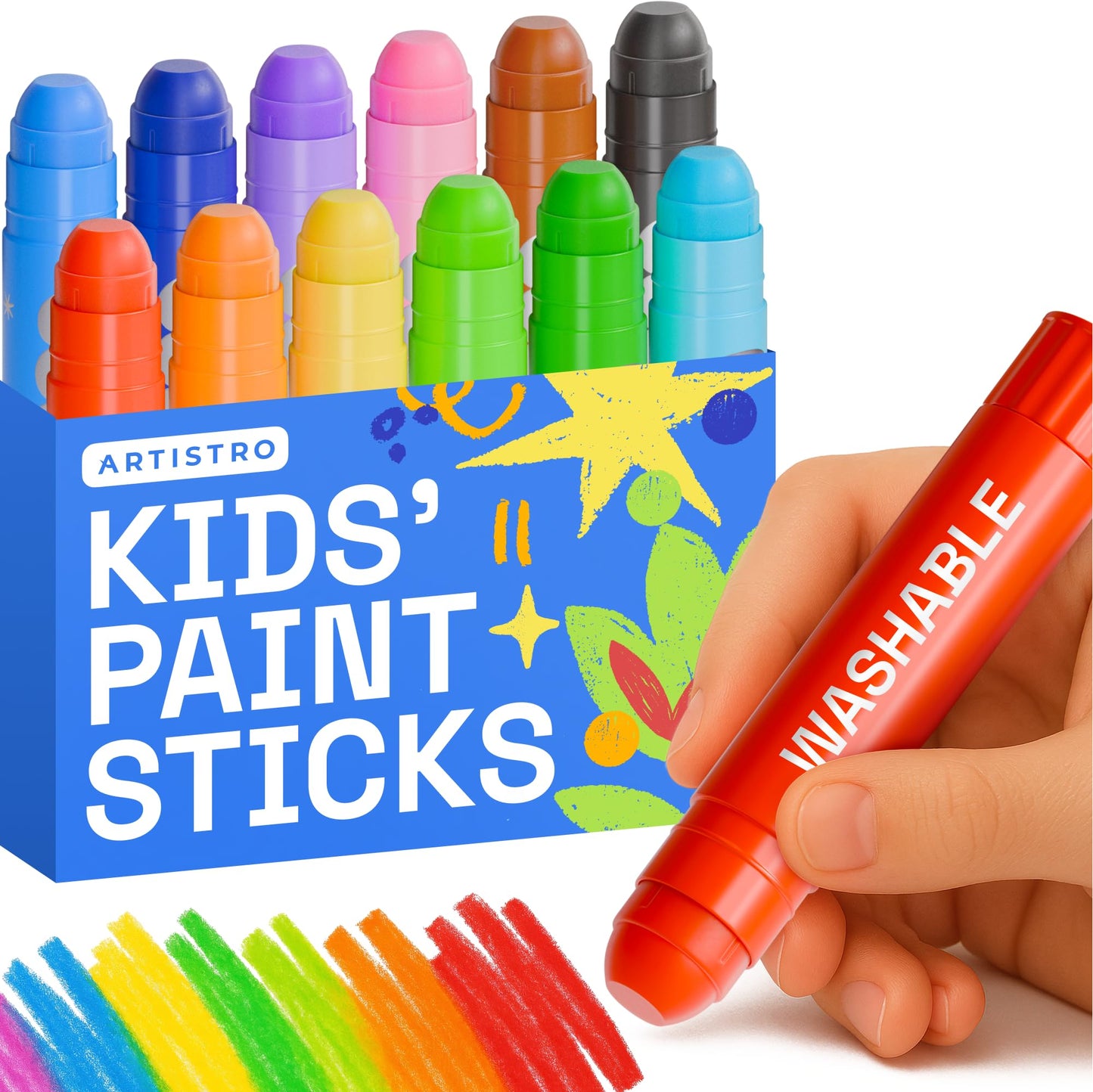 ARTISTRO 100% Washable Tempera Paint Sticks for Kids – 12 Non-Toxic Twist Markers