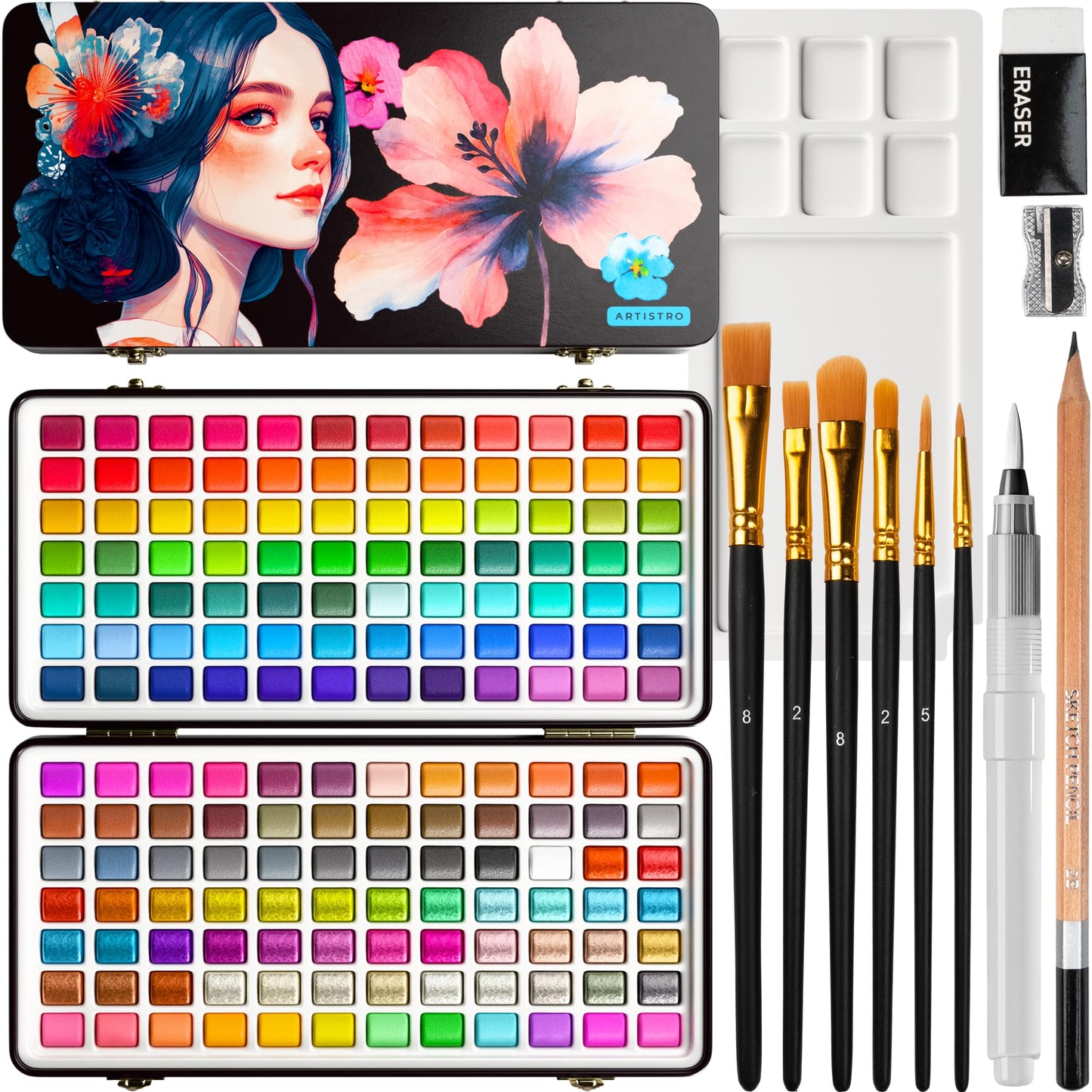 ARTISTRO 168 Watercolor Paint Set – Portable 168-Pan Travel Box for Artists