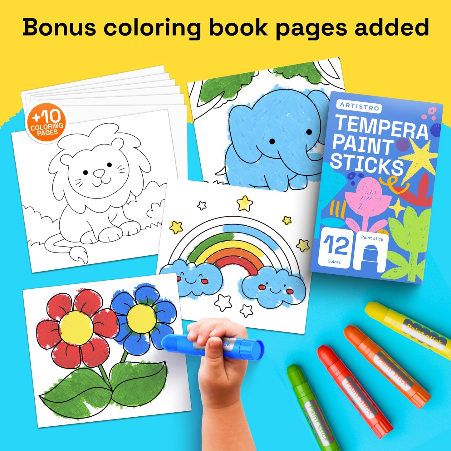 ARTISTRO 100% Washable Tempera Paint Sticks for Kids – 12 Non-Toxic Twist Markers