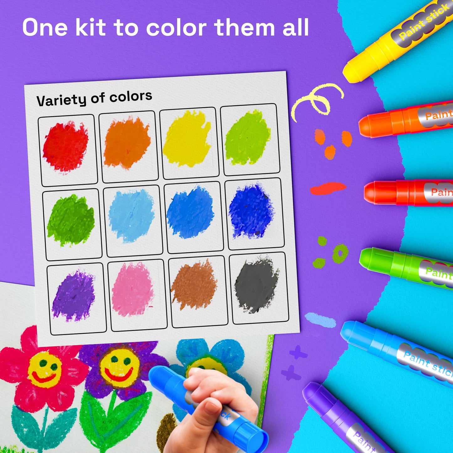 ARTISTRO 100% Washable Tempera Paint Sticks for Kids – 12 Non-Toxic Twist Markers